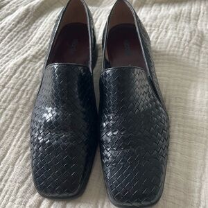 Nicole Black Textured Leather Slip-On Loafers
